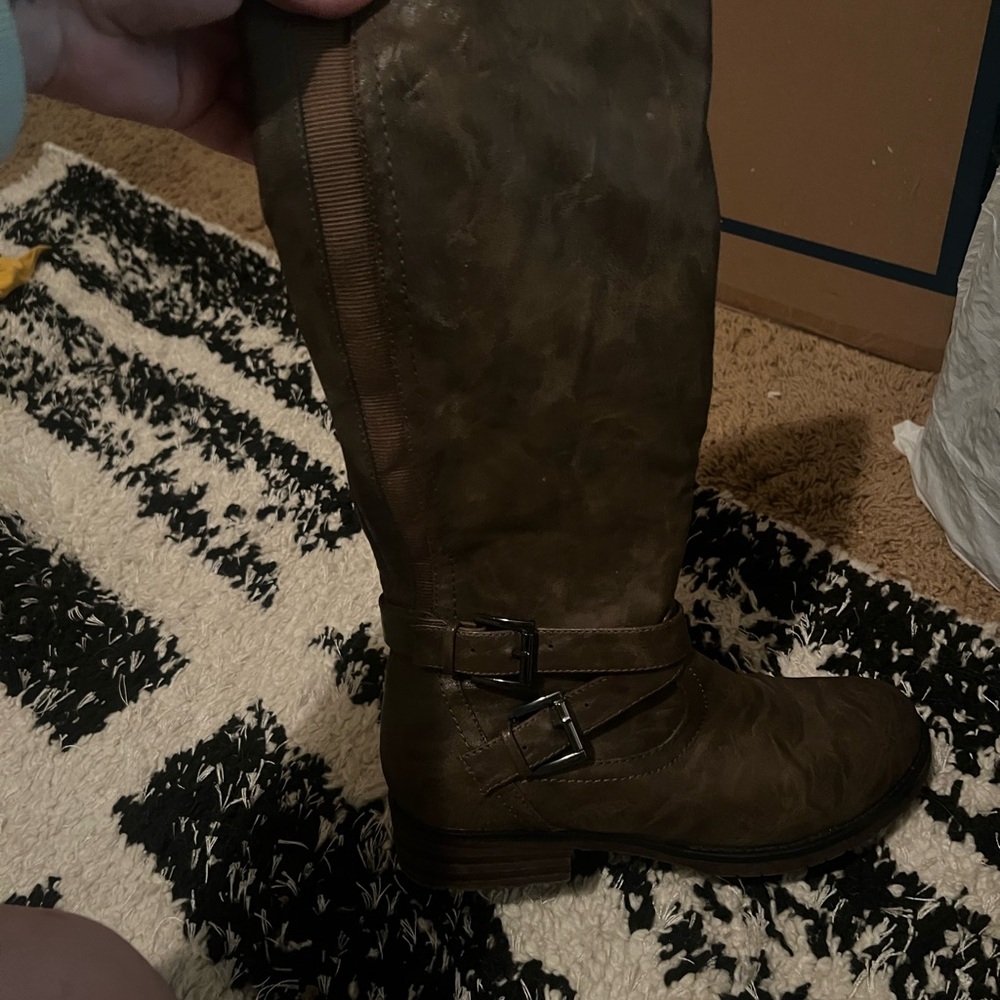 Brown Over the Knee Boots with Buckle Detail